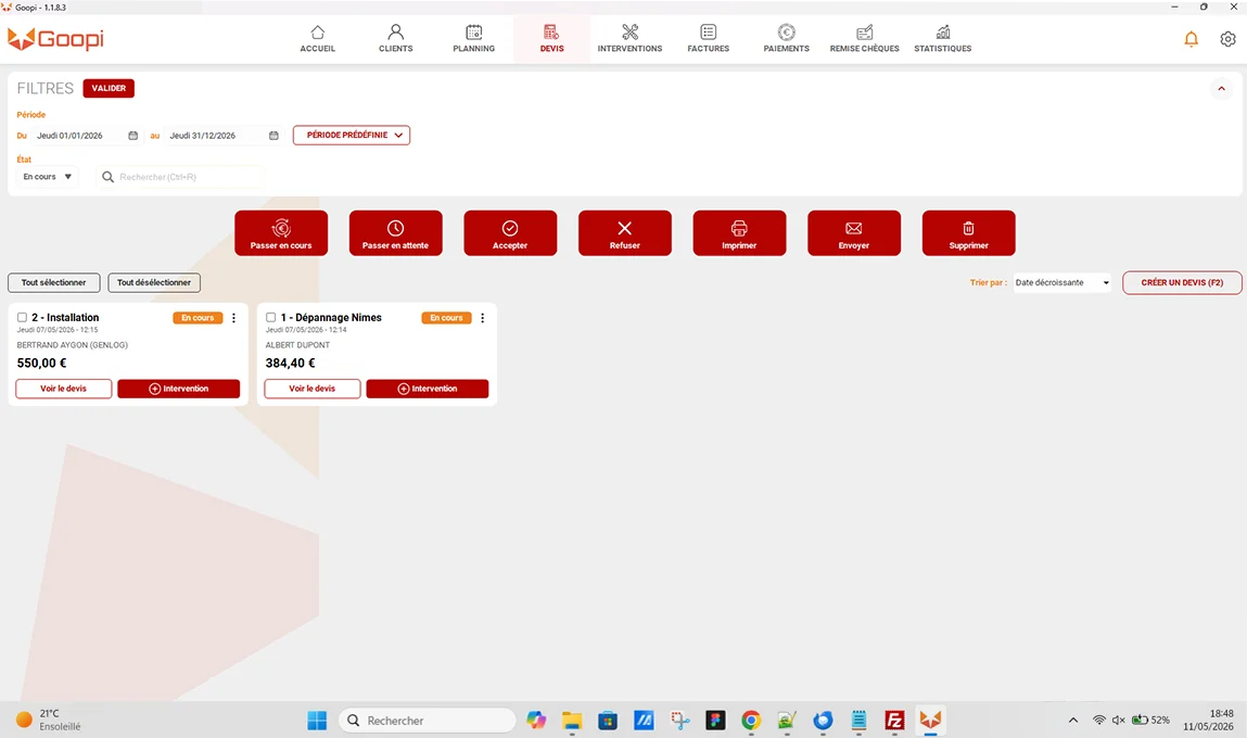 Devis et factures dans Goopi Bureau