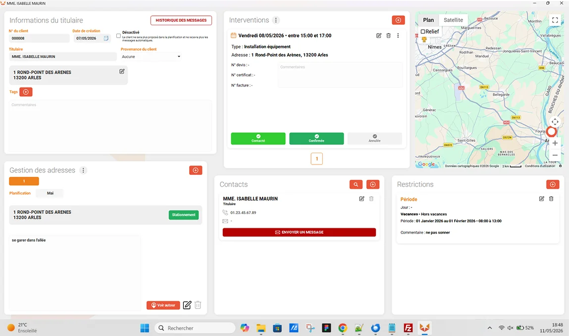 Fiche client dans Goopi Bureau